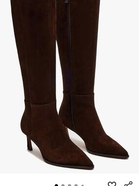 Women's Dark Brown Suede Knee Boots with Kitten Heel Faux Suede Size 7